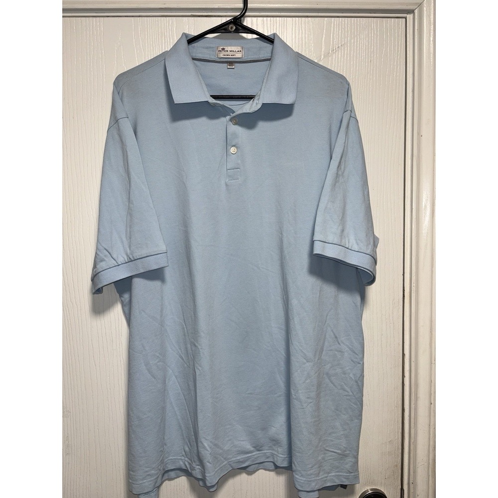 Peter Millar Polo Shirt Men 2XL XXL Blue Golf Crown Soft Preppy Silk Pima Cotton